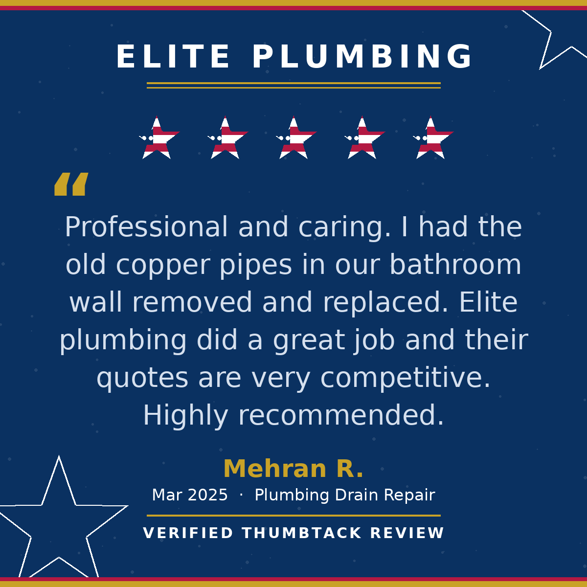 5-star Thumbtack review from Mehran R.