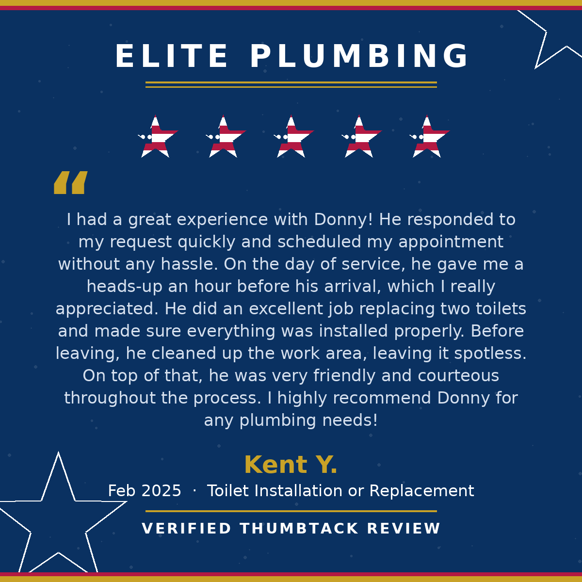 5-star Thumbtack review from Kent Y.