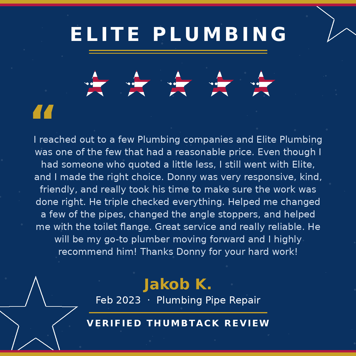 5-star Thumbtack review from Jakob K.